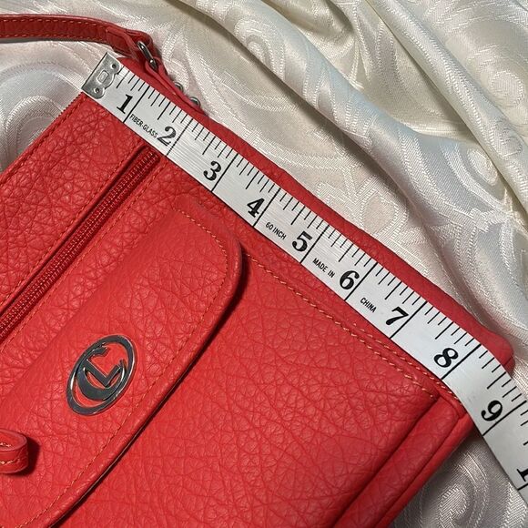 LC vegan orange crossbody bag with gold tone accents - Picture 13 of 15